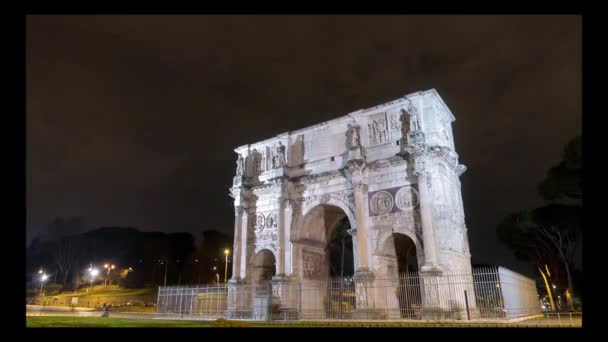 Efecto Fallo Técnico Arco Constantino Por Noche Roma Italia Timelapse — Vídeos de Stock