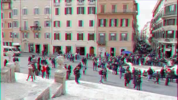 Glitch Effect Mensen Het Spaanseplein Rome Italië Februari 2015 Grote — Stockvideo