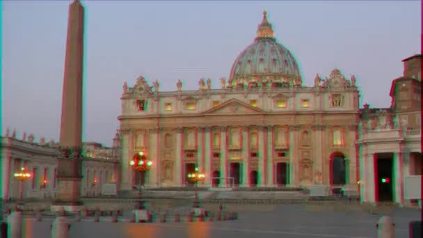 Efeito Falha Praça São Pedro Antes Nascer Sol Vaticano Roma — Vídeo de Stock