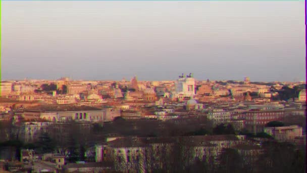 Glitch Effekt Rom Vid Solnedgången Utsikten Från Janiculum Kullen Gianicolo — Stockvideo