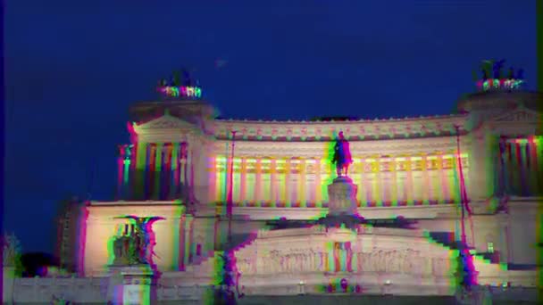 Efekt Glitch Vittorio Emanuele Panorama Rzym Włochy Wideo — Wideo stockowe