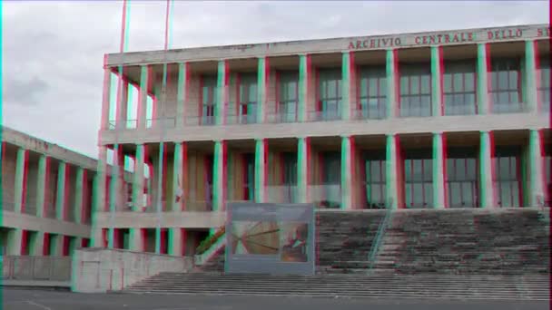 Glitch Effekt Archivio Centrale Dello Stato Biblioteca Eur Distriktet Rom — Stockvideo