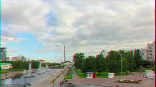 Effetto Glitch Terrapieno Panoramico Time Lapse Iset River Ekaterinburg Russia — Video Stock