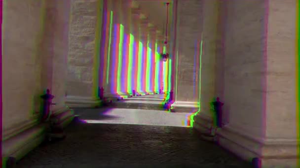 Glitch Effect Colonnade Peter Basilica Rome Italy Video Ultrahd — Stock Video