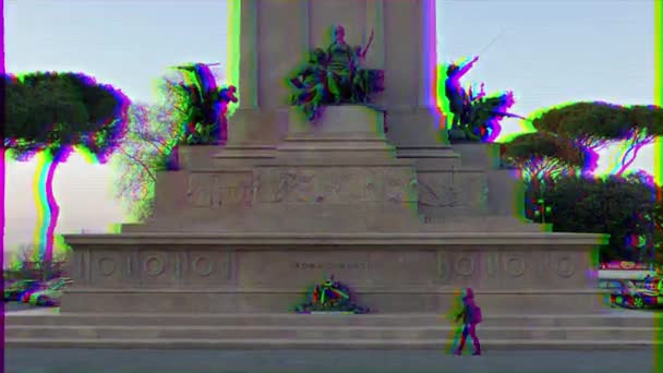 Glitch Effect Monument Voor Garibaldi Avond Piazza Garibaldi Rome Italië — Stockvideo