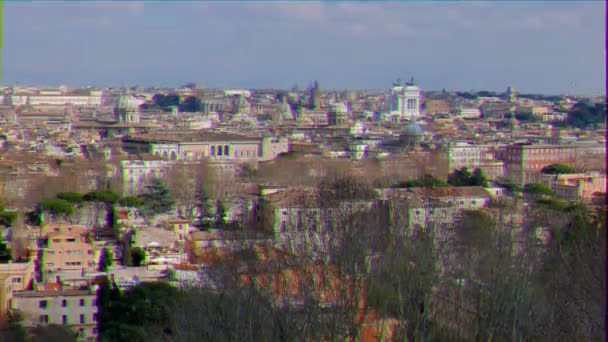 Efeito Falha Panorama Roma Vista Gianikolo Roma Itália Vídeo Ultrahd — Vídeo de Stock