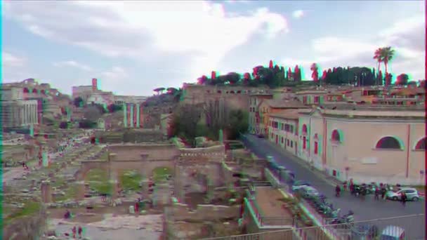 Glitch Effect General View Roman Forum Rome Italy Video Ultrahd — Stock Video