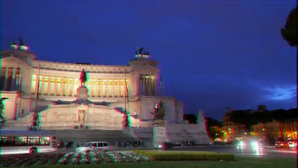 Efekt Glitch Vittorio Emanuele Piazza Venezia Wieczorem Rzym Włochy Wideo — Wideo stockowe