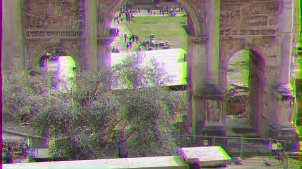 Efeito Falha Septímio Severo Arco Fórum Romano Roma Itália Vídeo — Vídeo de Stock