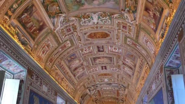 闪烁的效果 梵蒂冈壁画 梵蒂冈 2015年2月19日 梵蒂冈博物馆 走廊的天花板 Ultrahd — 图库视频影像