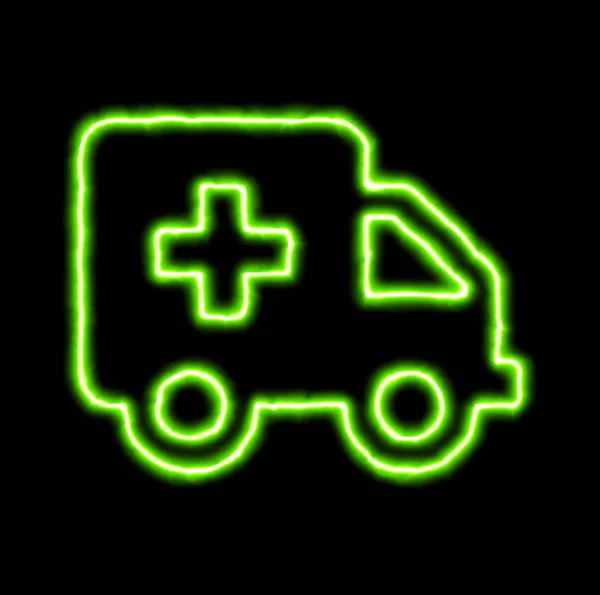 Carro de ambulância símbolo de néon verde — Fotografia de Stock