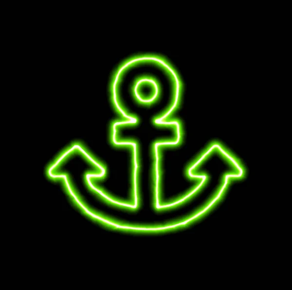 Green neon symbol Anchor — Stock Photo, Image