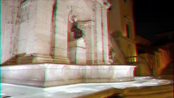 글리치 효과. 국회 의사당 광장에 분수. 밤. 로마, 이탈리아. 4k — 비디오
