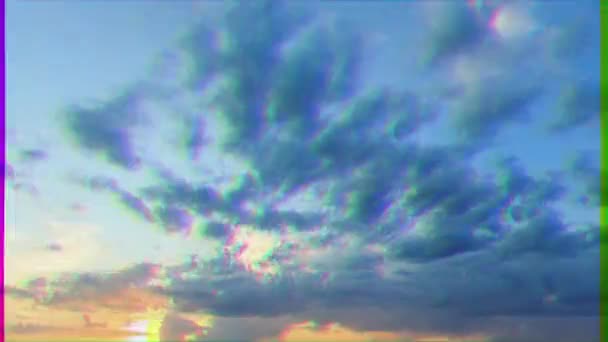 Glitch effect. Sunset and thunderstorms. Lightning flashed. Time Lapse — Stock Video