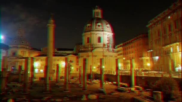 Efecto de fallo técnico. Basílica Ulpia, Foro de Trajano, Noche, Roma, Italia — Vídeos de Stock