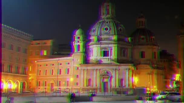 Efecto de fallo técnico. Santa Maria di Loreto. Noche, Roma, Italia — Vídeos de Stock