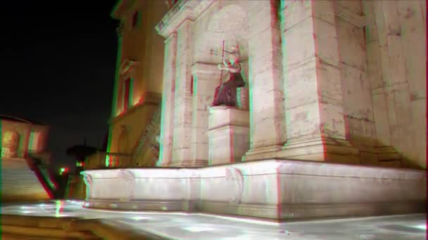 Efeito de falha. Fontana della Dea Roma. Boa noite. Roma, Itália. 4K — Vídeo de Stock