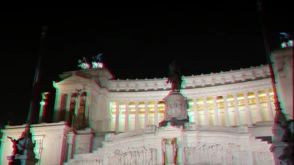 Efeito de falha. Monumento a Vittorio Emmanuel. Boa noite. Roma, Itália. 4K — Vídeo de Stock