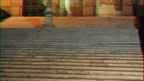 Glitch effect. Fresco's en kruis. Nacht. Rome, Italië. 4k — Stockvideo
