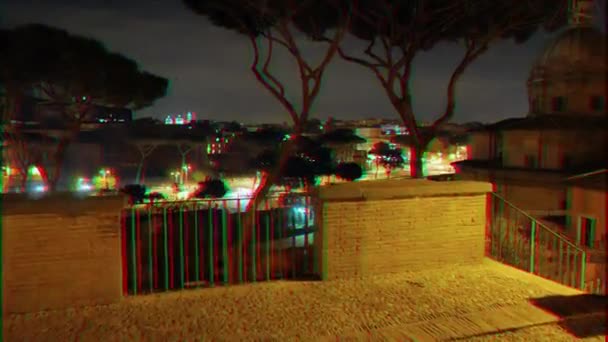 글리치 효과. 국회 의사당. 데이 포 르이 페리 알리. 밤. 로마, 이탈리아. 4k — 비디오