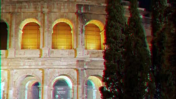 Glitch effect. Night Coliseum. Rome, Italy — Stock Video