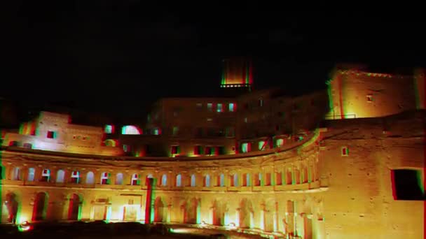 Glitch effect. Market Trojan 's nachts, Rome, Italië. 4k — Stockvideo