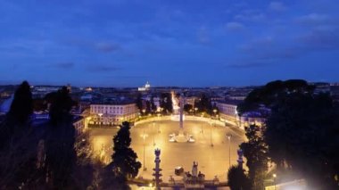 Aksaklık etkisi. Dawn, Piazza del Popolo, zoom. Roma, Italya. Zaman atlamalı. Video. UltraHD (4k)