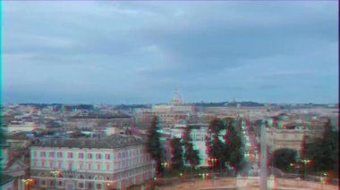 Aksaklık etkisi. St. Peter Bazilikası, Piazza del Popolo 'nun manzarası. Roma, Italya. Video. UltraHD (4k)