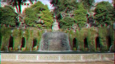 Aksaklık etkisi. Top figürü ile Çeşme. Villa d 'Este. Tivoli, Italya-24 Şubat 2015: Xvi yüzyılın en ünlü Italyan villalardan biri. Çeşmeleriyle ünlüdür. Video. UltraHD (4k)