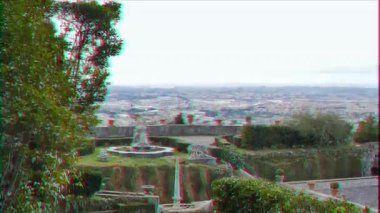 Aksaklık etkisi. Sokak. Zoom. Villa d 'Este. Tivoli, Italya-24 Şubat 2015: Xvi yüzyılın en ünlü Italyan villalardan biri. Çeşmeleriyle ünlüdür. Video