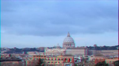 Aksaklık etkisi. Şafak saatinde Aziz Petrus Bazilikası, Roma, Italya. Timelapse. Video. UltraHD (4k)