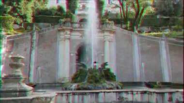 Aksaklık etkisi. Villa Çeşmesi. Villa d 'Este. Tivoli, Italya-24 Şubat 2015: Xvi yüzyılın en ünlü Italyan villalardan biri. Çeşmeleriyle ünlüdür. Video. UltraHD (4k)
