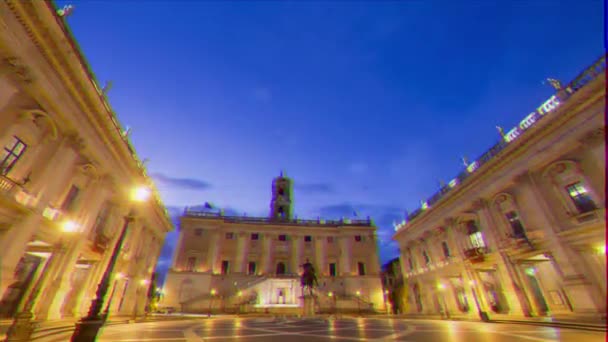 グリッチ効果 キャピトル ヒルの夜明けローマ イタリア 時間の経過 ビデオ Ultrahd — ストック動画