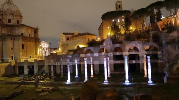 Glitch Hatása Forum Romanum Éjszaka Róma Olaszország Videóinak Ultrahd — Stock videók