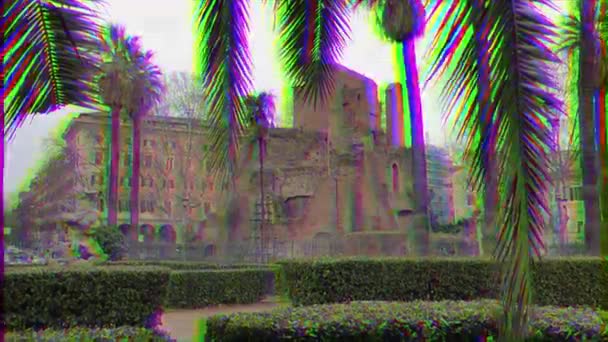 Glitch Effect Ruïnes Giardini Nicola Calipari Rome Italië Video Ultrahd — Stockvideo