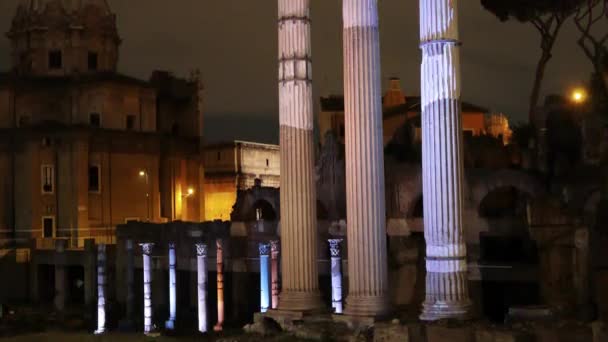 Efecto Fallo Técnico Foro Romano Buenas Noches Roma Italia Vídeo — Vídeo de stock