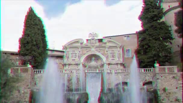 Glitch Effect Fountain Orgel Villa Este Zoom Tivoli Italië Februari — Stockvideo