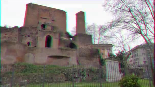 Glitch Hatása Romok Giardini Nicola Calipari Róma Olaszország Videóinak Ultrahd — Stock videók