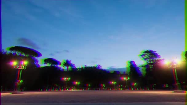 グリッチ効果 ピンチョで夜明け ボルゲーゼ公園 ローマ イタリア 時間の経過 ビデオ Ultrahd — ストック動画