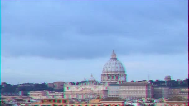 Glitch Effect Peter Basilica Dawn Zoom Rome Italy Timelapse Video — Stock Video