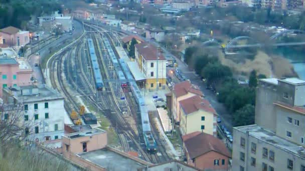 Glitch Effekt Abfahrt Bahnhof Tivoli Italien Video Ultrahd — Stockvideo