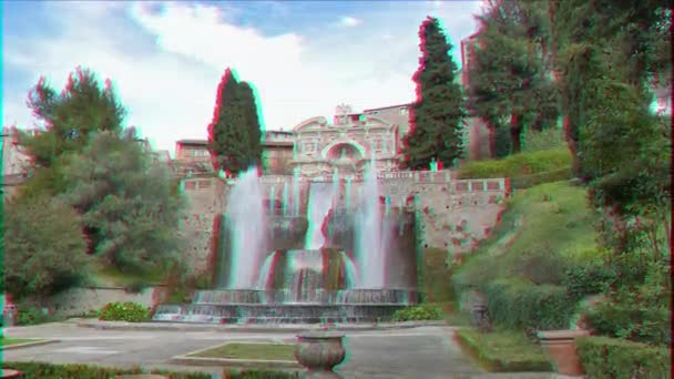 Glitch Effekt Fontän Orgel Villa Este Tivoli Italien Februari 2015 — Stockvideo