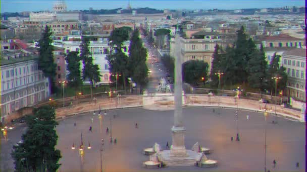 Glitch Effect Piazza Del Popolo Dawn Rome Italië Video Ultrahd — Stockvideo