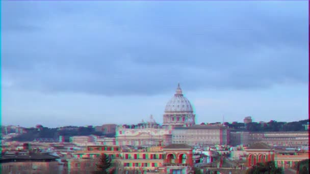 グリッチ効果 夜明けのサンピエトロ大聖堂 ローマ イタリア タイムラプス ビデオ Ultrahd — ストック動画