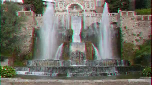 グリッチ効果 噴水オルガン ヴィラ デステチボリ イタリア 月24 2015 世紀の最も有名なイタリアのヴィラの一つ 噴水で有名 ビデオ — ストック動画