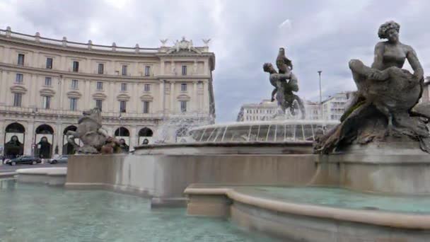 Glitch Effect Rond Fontein Plein Van Republiek Rome Italië Februari — Stockvideo