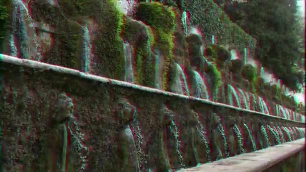 Glitch Effect Muur Fonteinen Lens Vervagen Villa Este Tivoli Italië — Stockvideo