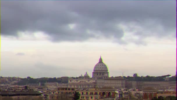 Efekt Glitch Kopuła Bazyliki Świętego Piotra Powiększenia Rzym Włochy Wideo — Wideo stockowe