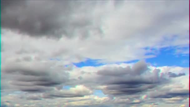 Glitch Effect Wolken Lucht Tijdsverloop Video — Stockvideo