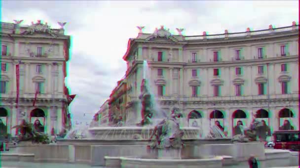 Glitch Effect Plaza Republic Rome Italy February 2015 Area Center — Stockvideo